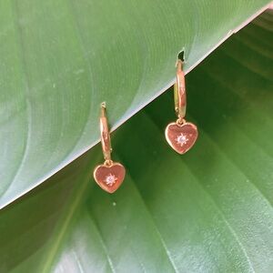 Hearts With Cz’s On 14k Over Sterling Silver Hoops